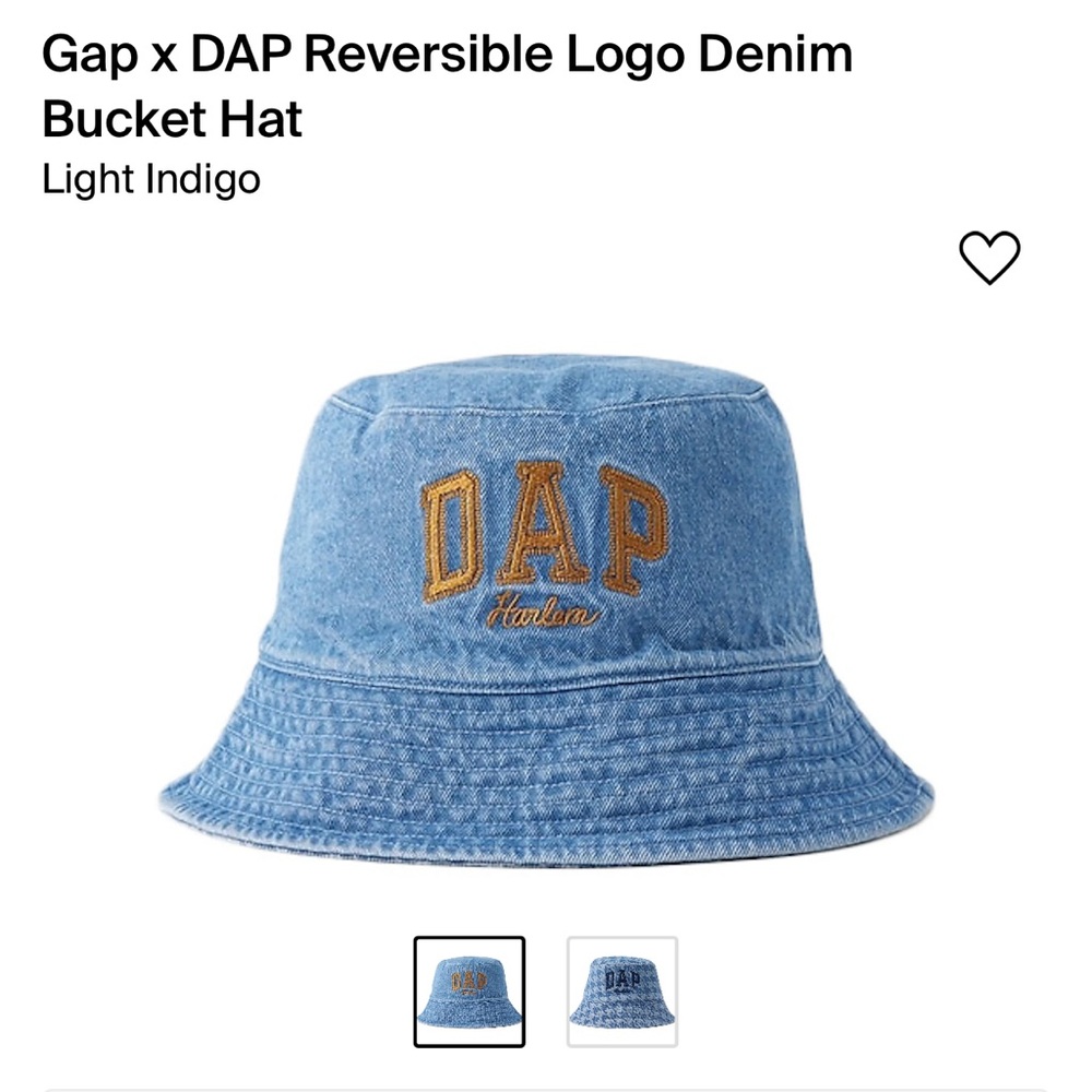New GAP x DAP Harlem Dapper Dan Denim Bucket Hat Blue Jean Reversible S/M NWT